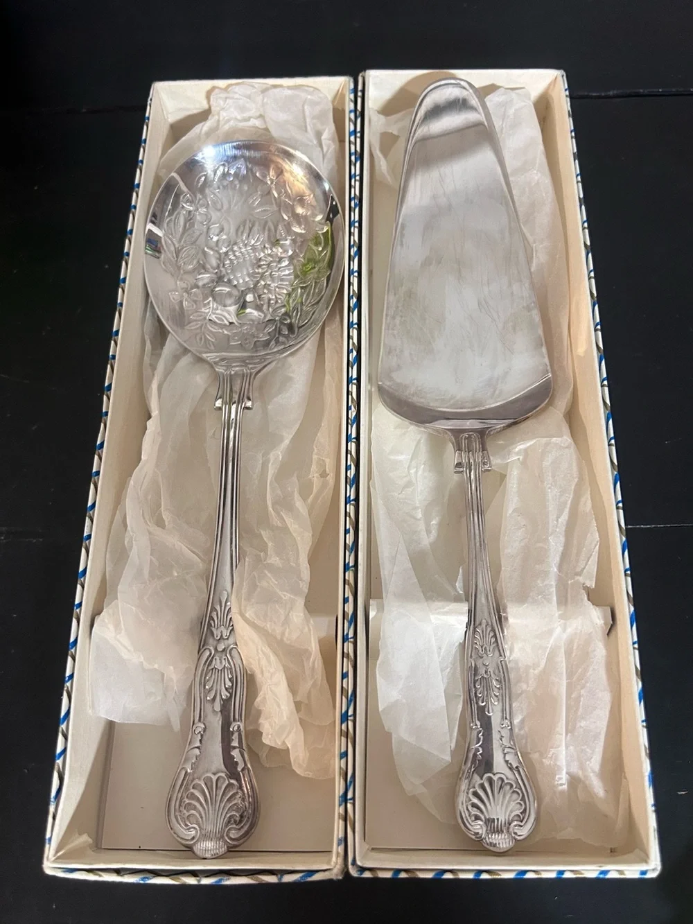 Vintage EPNS Sheffield England Serving Spoon & Pie Server Set w/ Original Boxes